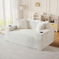Boneless Corduroy Loveseat Sofa 61-Inch Small Comfy Cloud Deep Seat Couch with Cup Holder Modern Couch for Living Room Bedroom No Assembly White