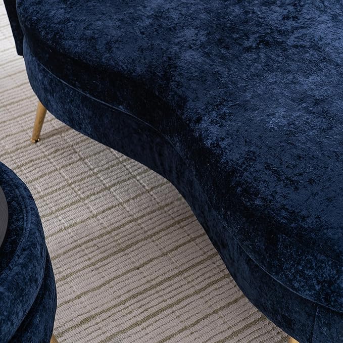 Modern Curved Chaise Lounge Chair Indoor 58 Chenille Lounge Sofa with Left Armrest &amp Lumbar PillowsUpholstered Leisure Recliner Chair with Removable Storage Footstool for Living Room (Blue)