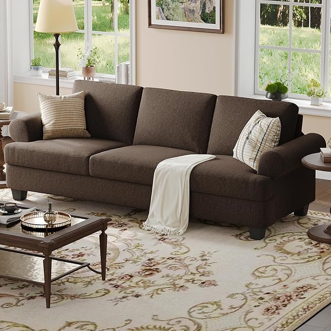 91 Inch Lawson Sofa with Extra Deep Seats Oversize Mid-Century 3-Seat Sofa Couch for Living Room Apartment Lounge Brown