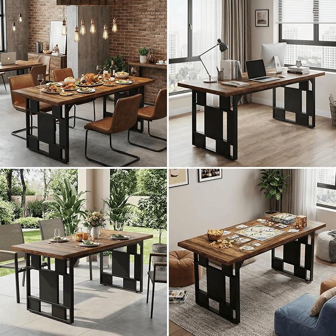 71 Inch Large Executive Desk Heavy Duty Computer Desk with Extra Thick Wooden Tabletop and Metal Frame Modern Workstation Writing Study Desk for Home Office Study Room