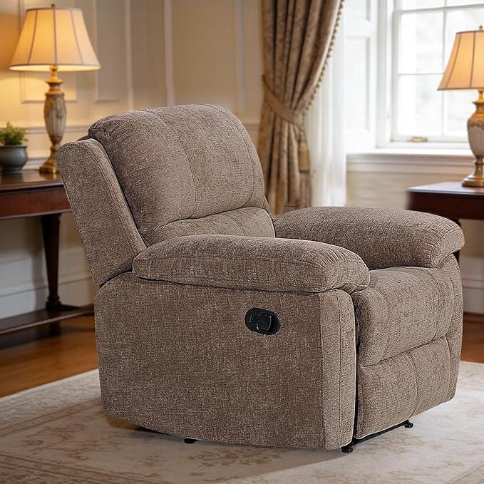Betsy Furniture Modern Fabric Recliner Sofa Set Couch Loveseat w/Console Recliner 8093 (Khaki Chair)