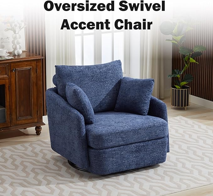 Chifee &amp Vingol 40.6 Oversized Swivel Accent ChairChenilleNavy