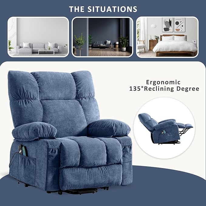 Fantasylab Power Lift Recliner Chairs Modern Power Lift Chair with Heat and Massage Lift Chair Recliners for Elderly Recliner Sofa USB Port Remote Control Adjustable Furniture