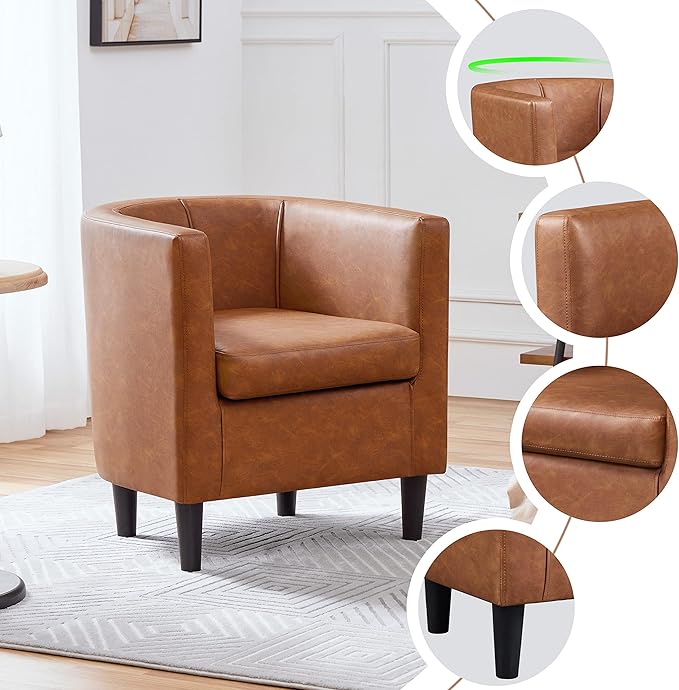 Yaheetech Accent Chair PU Leather Modern and Comfortable Armchairs Upholstered Barrel Sofa Chair for Living Room Bedroom Waiting Room 2PCS Brown
