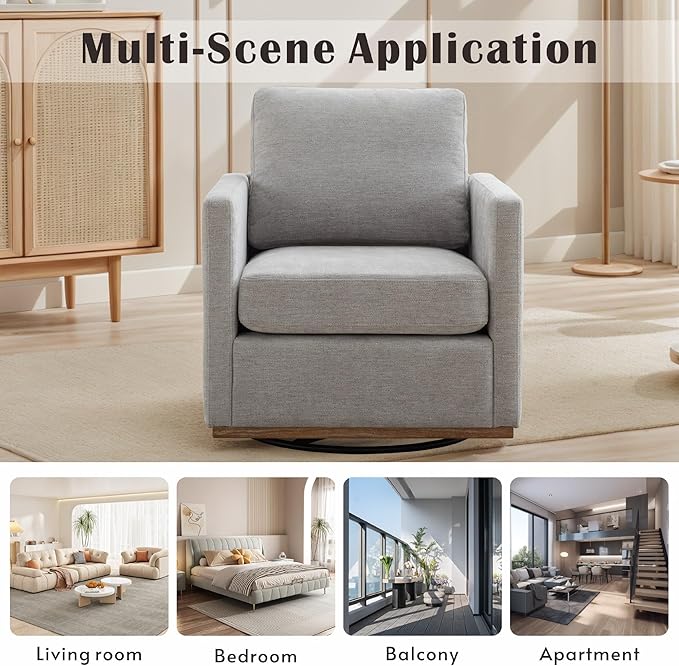 Mlmh &amp Kngwa 30.7 Swivel Accent Chair for Living Room Mid Century Modern Armchair Reading Chairs for BedroomChenilleLight Gray
