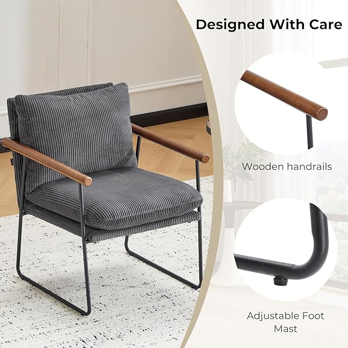 Furnilivng Small Sling Accent Chair Comfortable Boucle Fabric Arm Chair Upholstered Cozy Reading Chair for Living Room Bedroom Dressing Room Home Office Grey