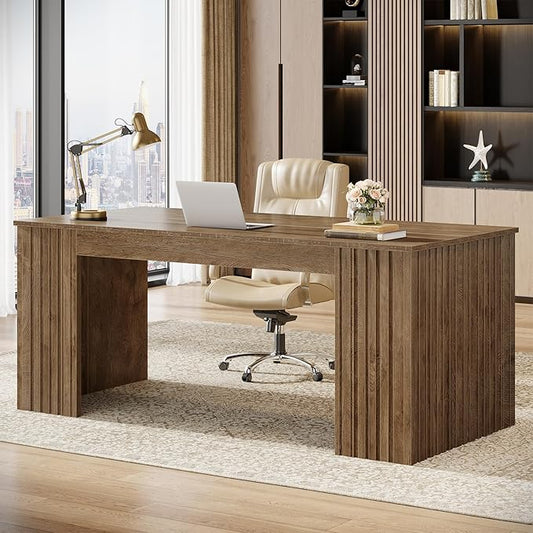 Tribesigns Modern Executive Desk 63-Inch Large Office Computer Desk Study Writing Table Workstation Business Furniture for Home Office Brown