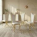 Luxrious Dining Chairs Set of 2 PU Leather Accent Chairs with Shiny Golden Stainless Steel Legs &amp Cushion SeatModern Kitchen Chairs White with High Back for Living Room Meeting Room Dining Room
