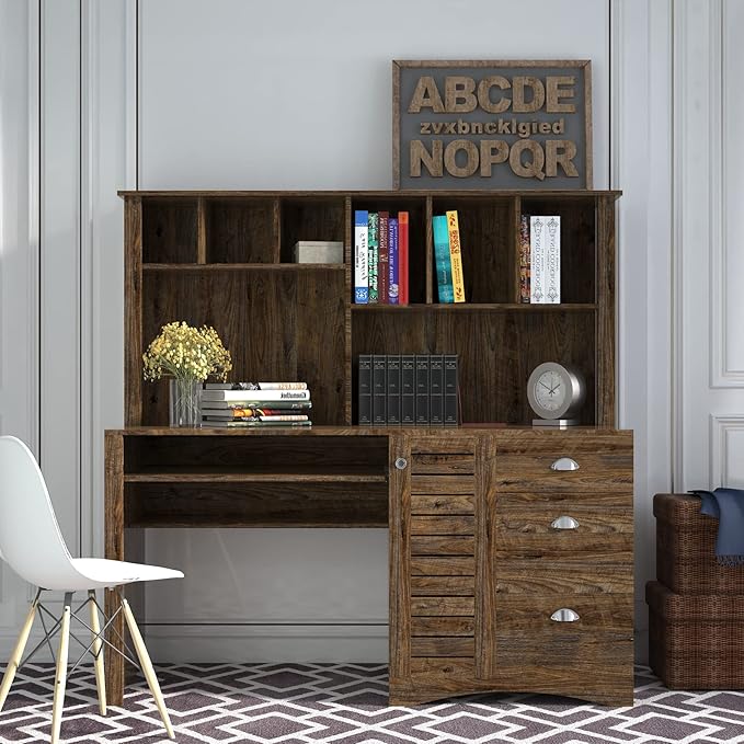 Home Office Computer Desk with Hutch Antiqued Paint Finish