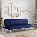 Serta® Rane 66.1 Convertible Futon Sofa Short Twin Size Modern Transitional Tufted Back and Seat Cushion Dream Coil® Comfort Fingerguard® Pinch Point Protection Woven Fabric Navy Blue