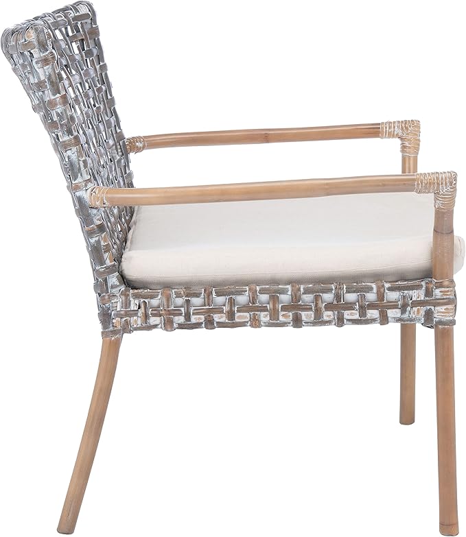 SAFAVIEH Home Collection Collette Grey Rattan Cushion Accent Chair White Washed/White