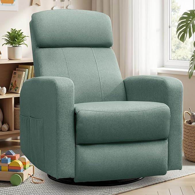 Power Swivel Recliner Chairs for Adults Electric Glider Rocking Chair Nursery Glider Recliner Nursery Chair with Classified Side Pocket Nursery Rocking Chairs with USB and Type-C Ports