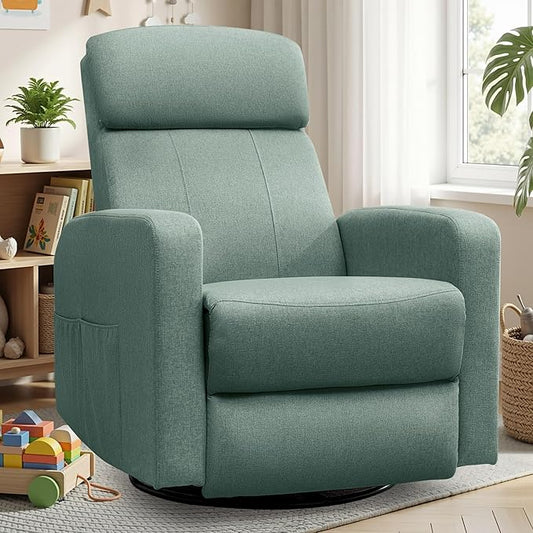 Power Swivel Recliner Chairs for Adults Electric Glider Rocking Chair Nursery Glider Recliner Nursery Chair with Classified Side Pocket Nursery Rocking Chairs with USB and Type-C Ports