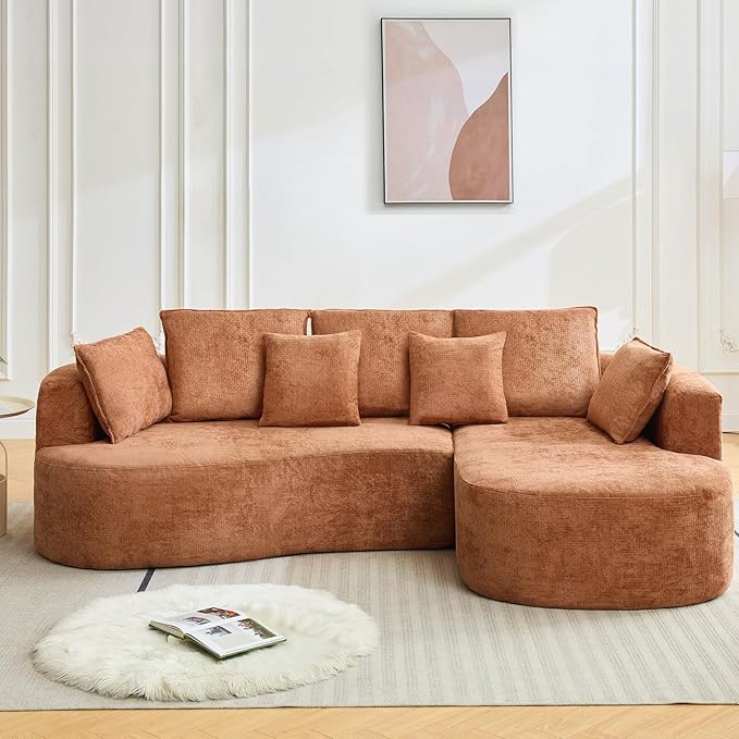 Curved Cloud Boneless Couch 106’’ Modern Comfy L-Shape No Assembly Required Sofa with Chenille Fabric Deep Seat Loveseat + Chaise for Living Room