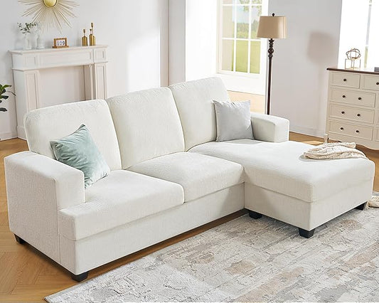 VanAcc 89 Inch Convertible Sofa with Storage Reversible L Shape Sofa Couch with Chaise Comfy Couches for Living Room Beige Chenille