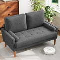Vesgantti Loveseat Sofa with Solid Wood Legs48 Small Corduroy Couches for Small Spaces Mid Century Modern Love Seat for Living Room Bedroom Easy Assembly with Throw Pillow Grey