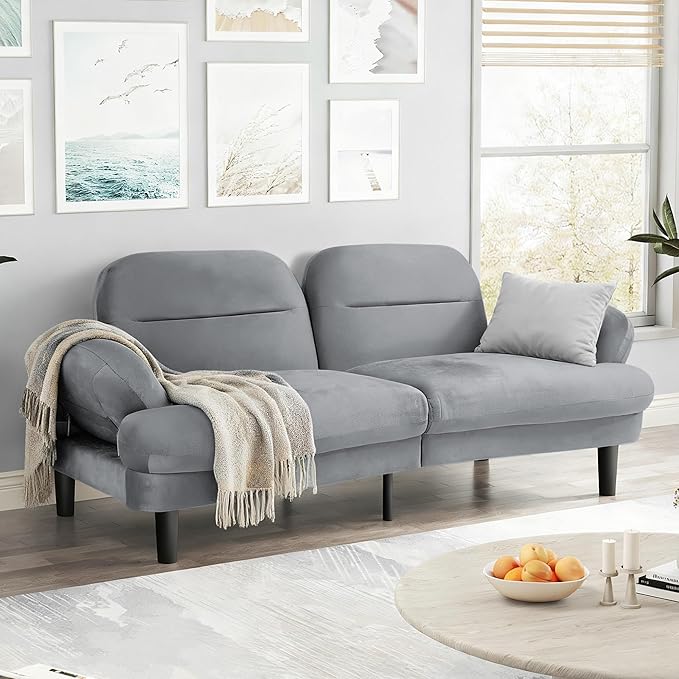 79” Futon Sofa Bed Sleeper Sofa Convertible Sofa Bed with Adjustable Backrest and Armrests Luxury Velvet Cloud Loveseat Convertible Recliner Sleeper Sofa for Living Room Bedroom Apartment Green