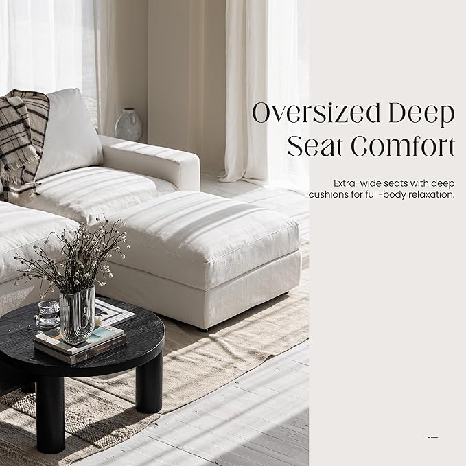 Cloud Couch Sectional 81.1'' Oversized White Modular Cloud Sofa with Storage Ottoman L Shaped Deep Seating with Washable Covers Cloud Couches for Living Room Loveseat with Ottoman