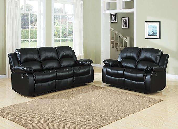 Homelegance Resonance 83 Bonded Leather Double Reclining Sofa Black