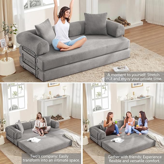 4-in-1 Free Combination Loveseat Convertible Sleeper Sofa Bed Floding Accent Futon Couch Corduroy Modular Sectional Sofa&ampCouch King Size Floor Daybed for Living Room Apartment Office Furniture