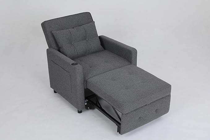 KEIKI Sleeper Chair Bed 3-in-1 Convertible Pull Out Sleeper Chair Bed Convertible Sofa Bed with USB Ports Side Pocket Single Armchair for Small Spaces Living Room Apartment Antique Grey