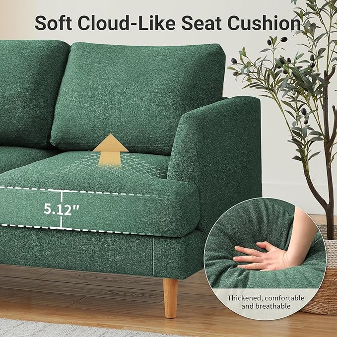 Loveseat Sofa 56 Mid Century Modern Small Couches for Small Spaces Love Seat with 2-Seat Upholstered Cushion Sofa Couches for Bedroom Living Room Apartment Office (Green)