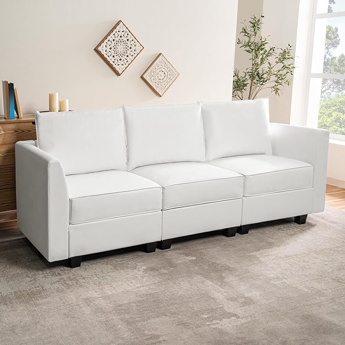 Naomi Home Elizabeth Modular Living Room Sofa with Extendable Design &amp Soft Comfortable Seating Air Leather Modern Sofa Couch with Sturdy Wooden Frame Ideal for Small Spaces Easy Assembly Whit