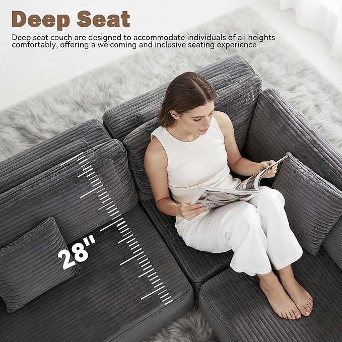 HOMREST 136 U Shaped Sectional Couch for Living Room Cloud Modular Sectional Boneless Sofa with Memory Foam Convertible Couches with Deep Seat No Assembly Required 8 Seats Special Grey