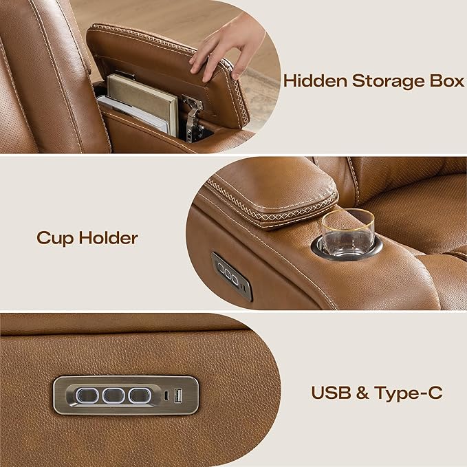 Watson &amp Whitely Genuine Leather Electric Recliner Chairs Oversized Super Zero Gravity Recliner Triple-Motor W Adjustable Lumbar Headrest Support &amp Hidden Storage Saddle Brown