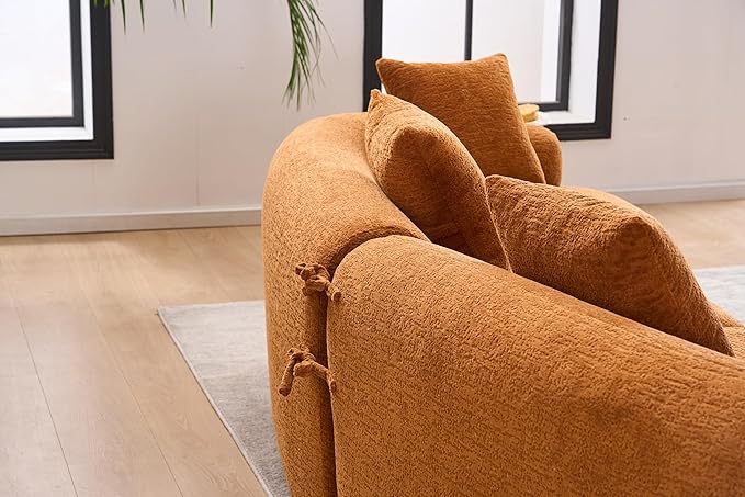 Oversized Sectional Sofa for Living Room 110 Modern Luxury Chenille 4-Seater Extra Deep &amp Wide Seat Curved Cloud Couch with 4 Throw Pillows No Assembly Needed Cream Orange