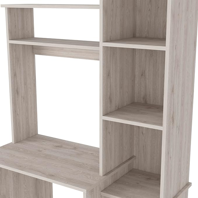 Light Gray Desk with 5 Cubbies - Compact Home Office Computer Desk