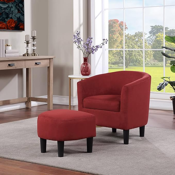 Convenience Concepts Take a Seat Churchill Accent Chair with Ottoman Red Microfiber