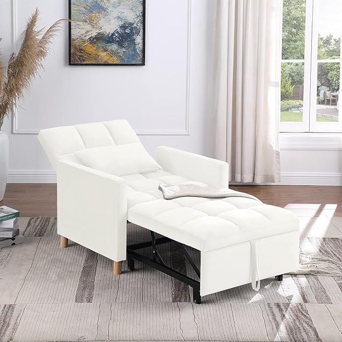 Convertible Sleeper Sofa Chair Bed3-in-1 Sleeper Chair Bed with PillowPull Out Single Armchair Sofa Bed with Adjustable Backrest Multi-Functiona Lounge Chair for Living Room（Beige）