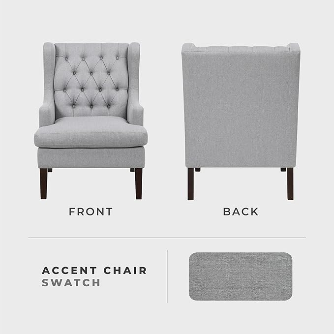 Lexicon Living Room Accent Chair Textured Fabric Upholstered Reading Chair Button-Tufted High Wingback for Living Room/Bedroom/Office Gray