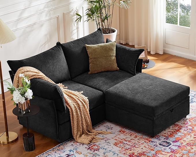 ABCASA Removable Ottoman with Storage Black
