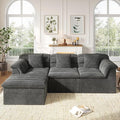 112 Modular Cloud Sectional Couch with Ottoman Modern Upholstered Compressed Sofa with Deep Seat Comfy L-Shape Corduroy Couches for Living Room No Assembly Required Dark Gray