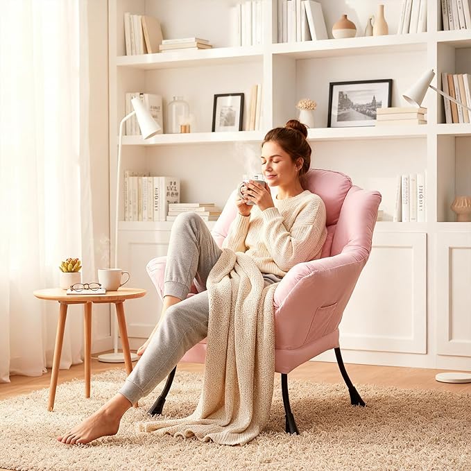 Lazy Chair Large Accent Chair Modern Comfy Armchair Pink Chair for Living Room Bedroom Dorm Room Office Apartment Reading Relaxing Use
