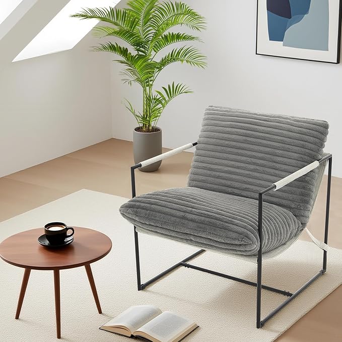 IDEALHOUSE Modern Accent Chair Armchair with Metal Frame for Living Room Upholstered Comfy Lounge Chair Cozy Accent Chairs with Soft Cushion for Bedroom Balcony Lounge Reading Room Dark Gray