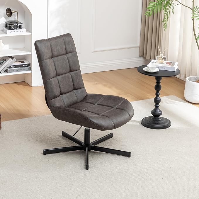 Roundhill Furniture Arlena Faux Leather Tufted Swivel Accent Chair Brown