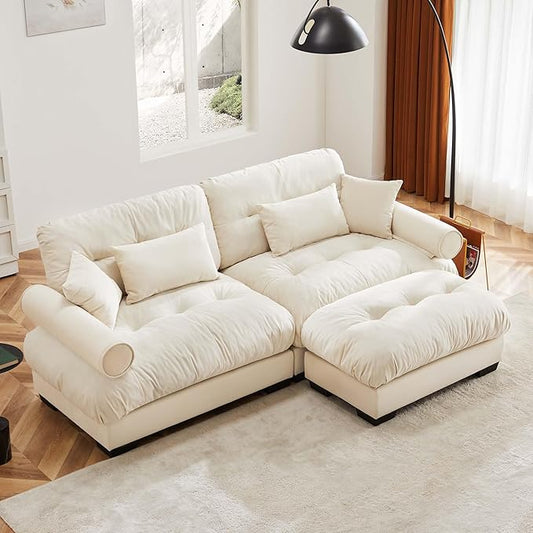 94 Modular Sectional SofaVelvet Upholstered Couches for Living Room3 Seater Beige Sofa Couch with Movable OttomanBig Comfy Loveseat Sofa with Deep Seats for Living RoomApartmentBedroom