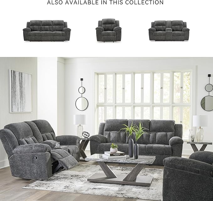 Signature Design by Ashley Frohn Contemporary Manual Reclining Loveseat with Console with Console Storage and Cup Holders Gray