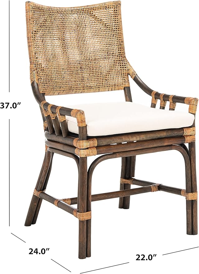 SAFAVIEH Home Collection Donatella Natural Wash/White Cushion Living Room Dining Room Bedroom Office Foyer Rattan Chair
