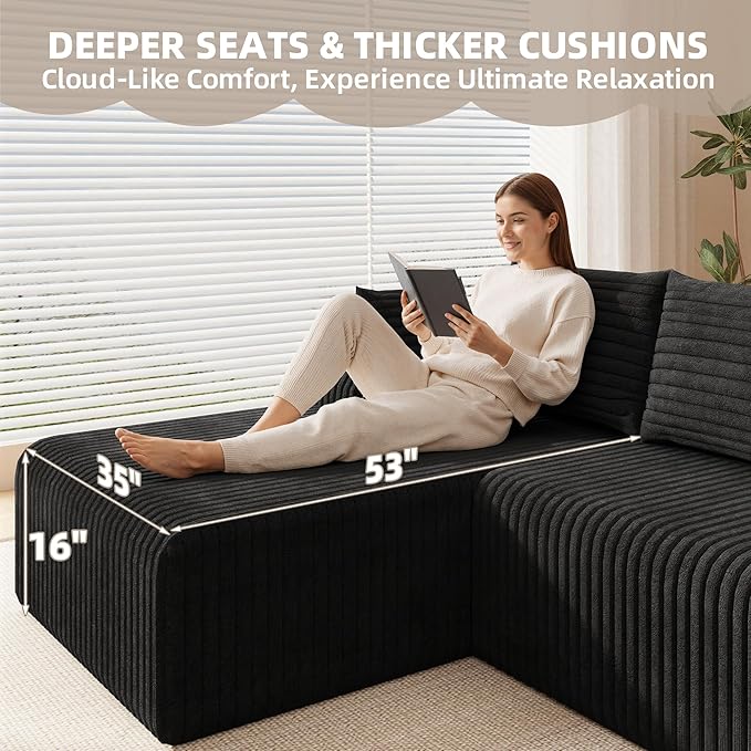 2026 New Boneless Couch No Assembly Cloud Couch Sectional with Deep Seat &amp Chaise for Small Spaces Upholstered Boneless Sectional Couch for Living Room L Shaped Couch with Left Facing Chaise B