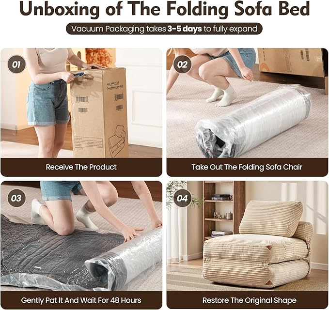ovios Folding Sofa Bed Foldable Sleeper Chair Floor Futon Comfy Portable Convertible Fold Out Lounge Chairs for Living Room Bedroom Beige