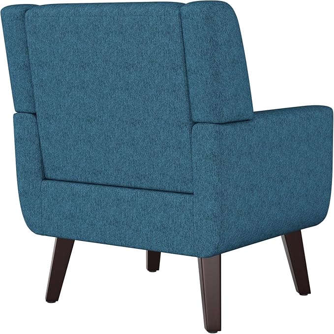 Accent Chairs Set of 2 Mid-Century Modern Upholstered Living Room Armchair Comfy Linen Fabric Single Reading Arm Chair with Tufted Back and Wood Legs for Bedroom Club (2 Dark Teal)