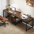Tribesigns Two Person Desk 79 Inch Double Desk with 2 Drawers Large Computer Desk Long Desks with Storage Shelves Writing Table Study Desk for Home Office Rustic Brown (NY001)