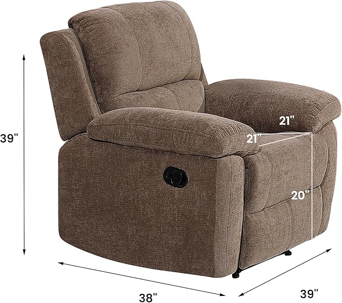 Betsy Furniture Modern Fabric Recliner Sofa Set Couch Loveseat w/Console Recliner 8093 (Khaki Chair)