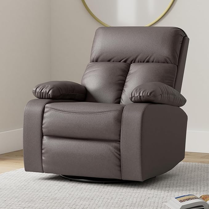 Swivel Rocker Recliner Rocking Recliners Chair for Small Spaces Small Rocker Recliner Chair Nursery Rocking Chairs for Living Room RV Nursery Brown