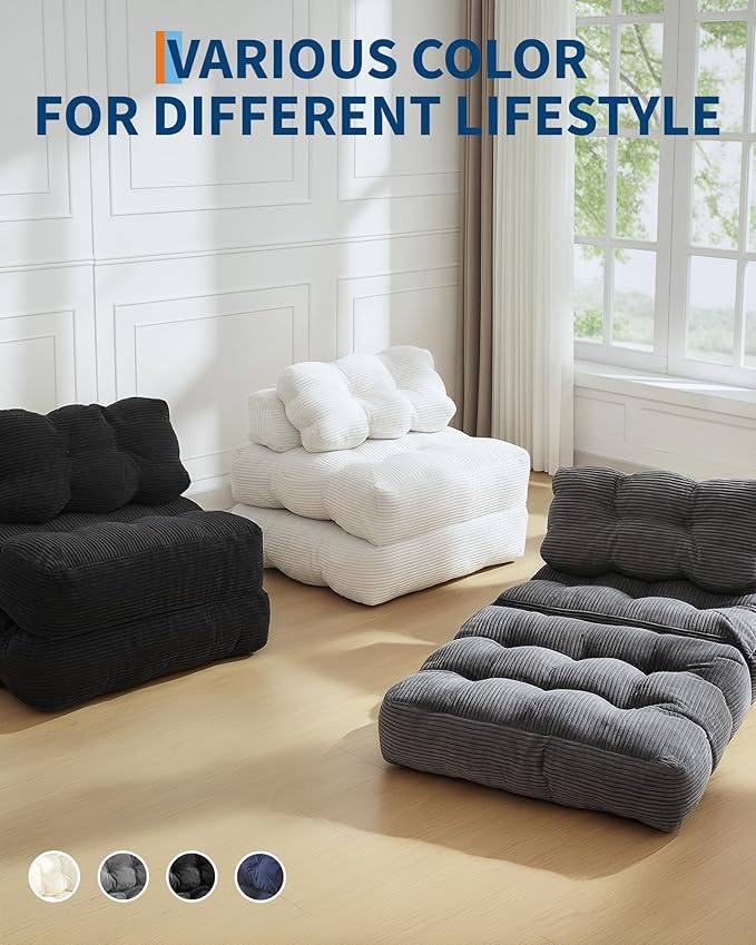 Garvee 3-in-1 Folding Convertible Sofa Bed with Pillow Foldable Matress with Back Support Comfy Portable Sleeper Chair Floor Sofa Lounge for Living Room Bedroom No Assemble Required Grey Single
