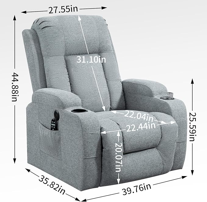 Power Lift Recliner Chair for Elderly with Infinite Position 350 LBS Capacity 8-Point Massage &amp Heating - Comfy Heavy Duty Motion Recliners Chairs for Living Room Small SpacesGrey